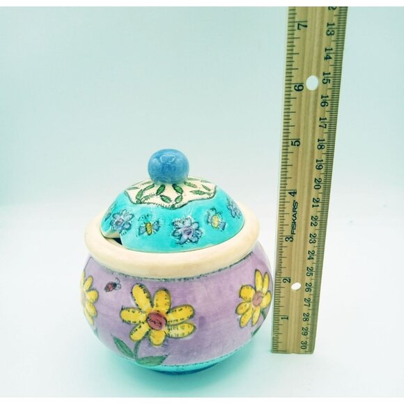 Ceramic Creamer w Lid Sue Zipkin Design Sango Birds & The Bees 3.5 Inch Vibrant - Picture 2 of 15